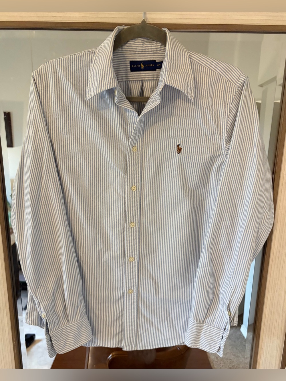 Polo Ralph Lauren Mens Cotton Dress Shirt Light Blue Striped Size Medium